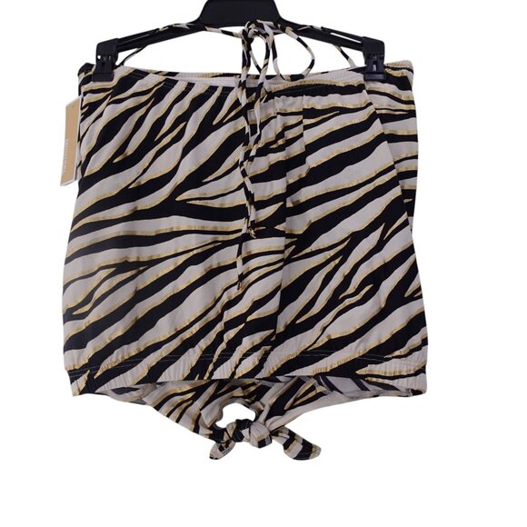NWT MICHAEL Michael Kors Tankini Top Sz XS Black Zebra Print Tie Waist Halter - Picture 7 of 10